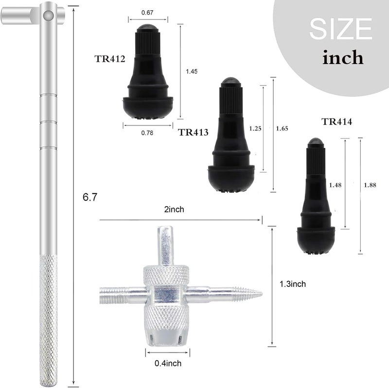ZHSMS Valve Stem Puller Installer Tool, 5Pcs TR412, 5Pcs TR413, 5Pcs TR414 Tire Snap in Short Rubber Valve Stem, 4 Way Valve Core Remover, Single Head Tire Valve Core Remover Installer Tool(40Pcs) - Image 3
